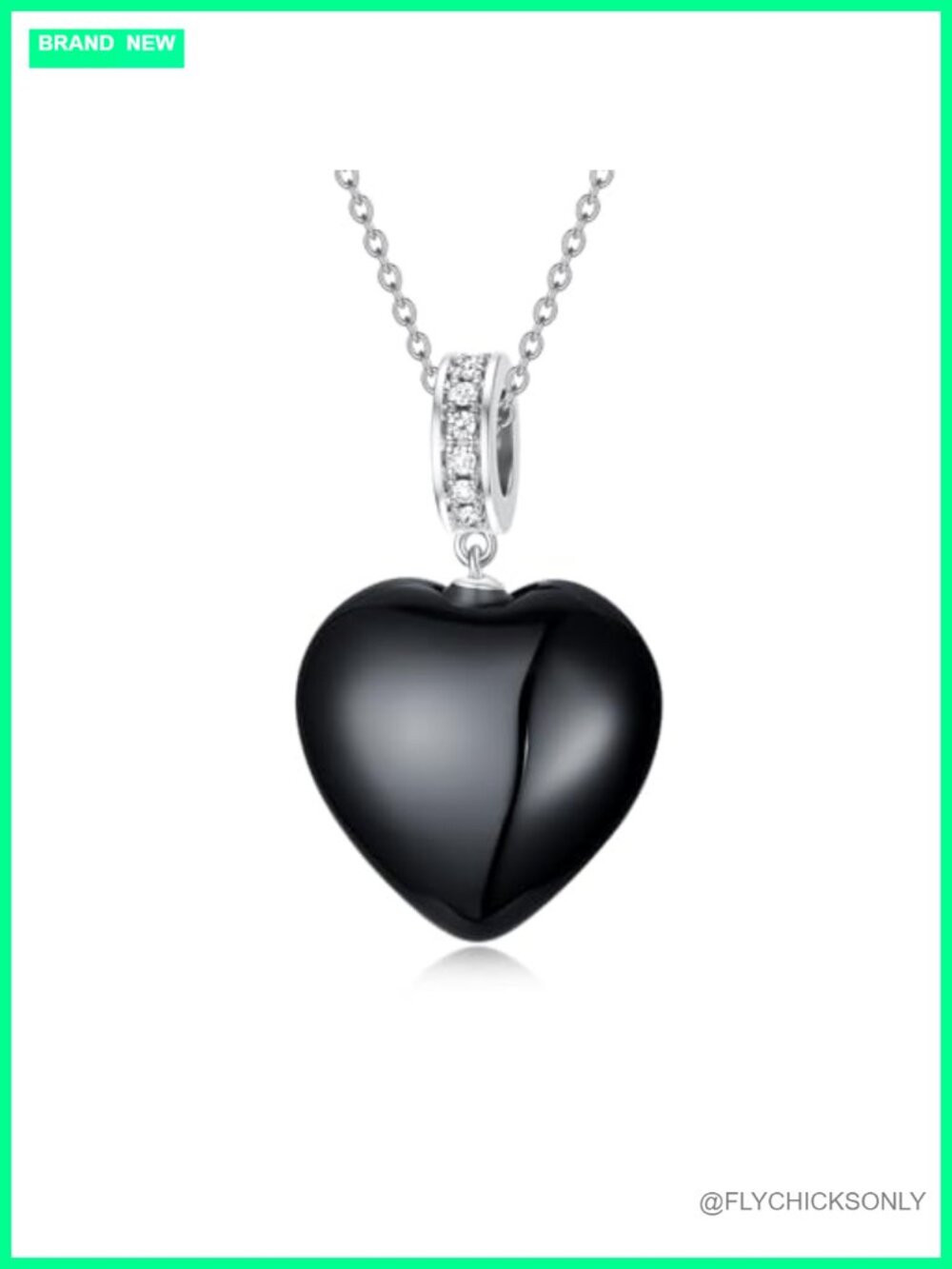 Natural Black Onyx Heart Necklace 925 Real Sterling Silver Lab Diamond